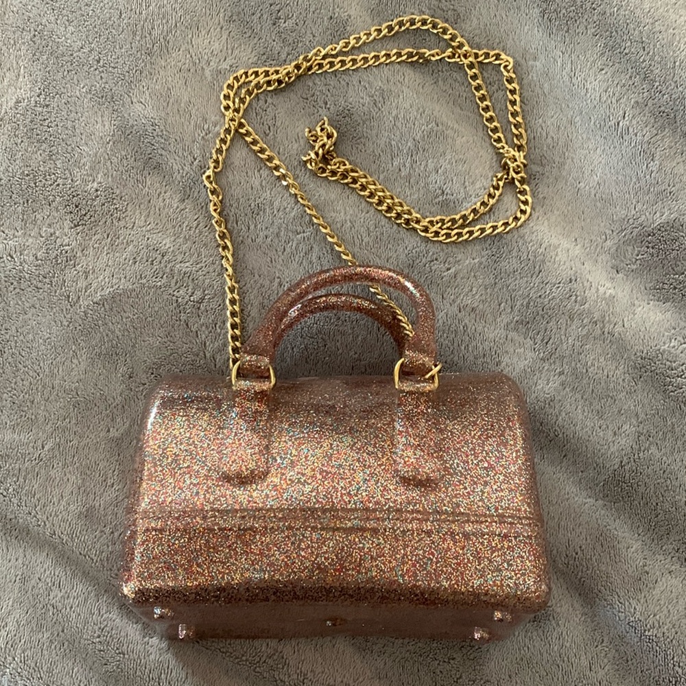 Mini Glitter Handbag w/ Gold Shoulder Strap
